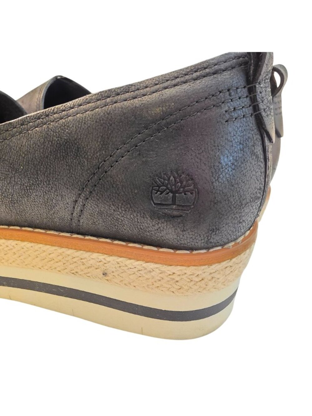 Timberland Emerson Point Black Leather Platform Espadrille Slip On Womens 10 - Picture 7 of 11